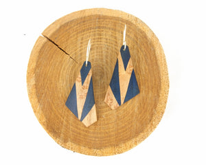 Boucles d'oreilles en marqueterie - Tulipier bleu et érable moucheté