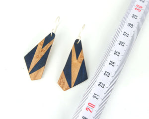 Boucles d'oreilles en marqueterie - Tulipier bleu et érable moucheté