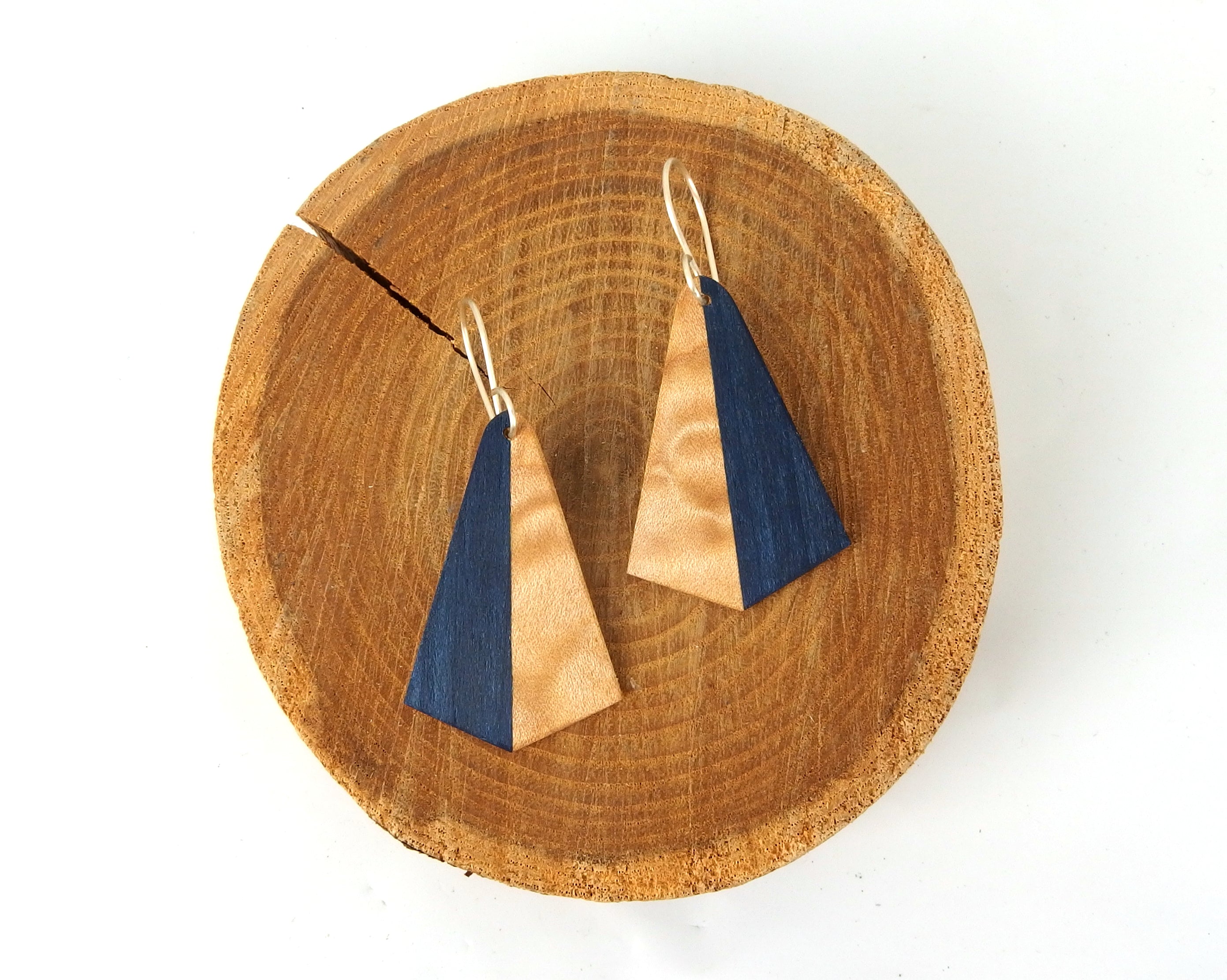 Boucles d'oreilles en bois précieux - Tulipier bleu et érable pommelé
